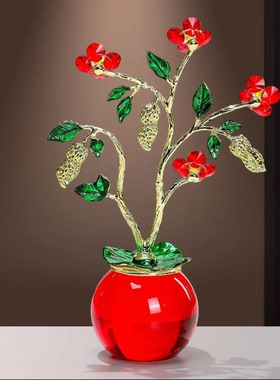 轻奢红色水晶梅花花卉摆件客厅创意装饰家居现代简约桌面工艺品