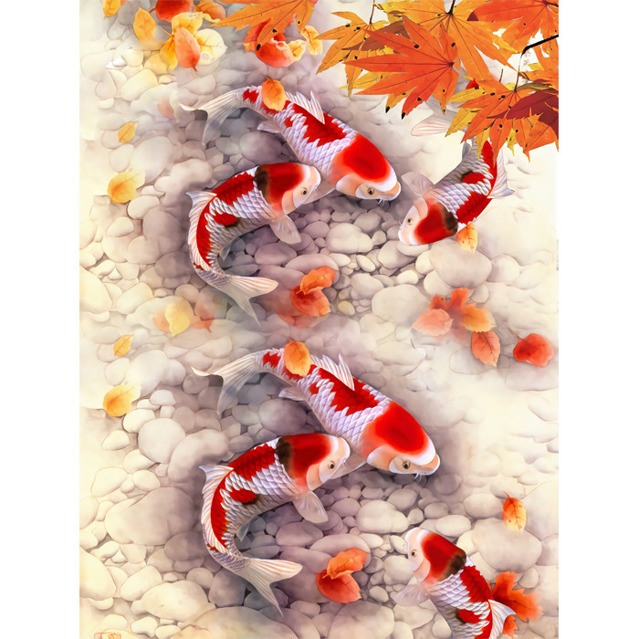 儿童成人1000片木质拼图益智玩具礼物动漫卡通国画鲤鱼锦鲤图