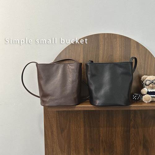欧货植鞣羊皮水桶包单肩斜挎