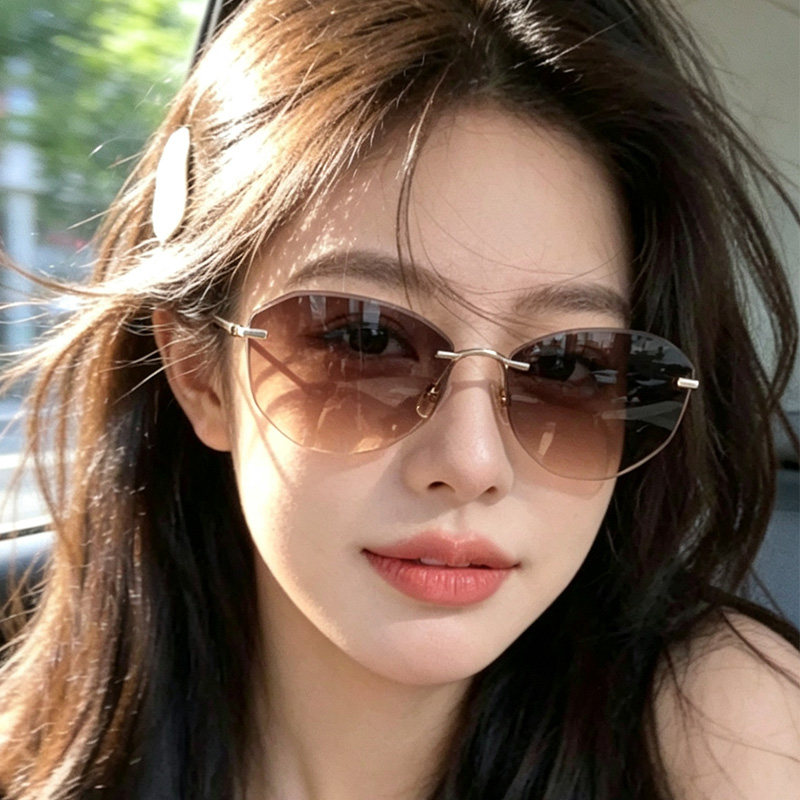 无框切边太阳镜女大框时尚墨镜女防紫外线可配有度数近视墨镜女