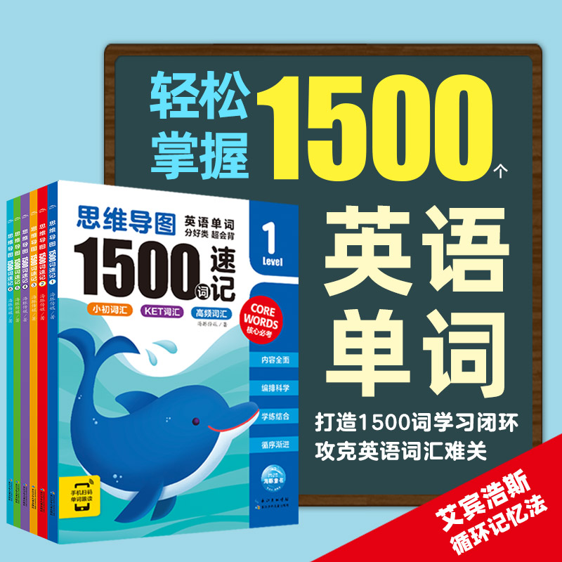 【16开大书】思维导图速记英语单词1500词全6册level1-6课外练习题册5-12岁学前中小学生英语启蒙学习教材单词汇图画书籍自然拼读