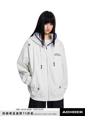 【Achock官方店】覆古游牧民族风串珠拉炼开衫卫衣潮牌情侣外套