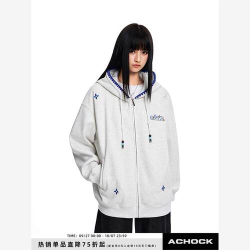 【Achock官方店】覆古游牧民族风串珠拉炼开衫卫衣潮牌情侣外套