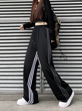 VIRUS裤子美式vibe条纹白色运动裤高街ins潮夏季宽松百搭阔腿裤女
