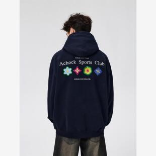 【Achock官方店】四时花境花瓣刺绣帽衫外套美式嘻哈连帽卫衣男女
