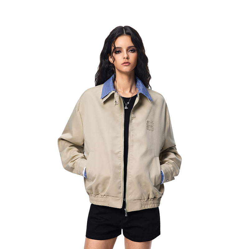 【Achock官方店】覆古夹克格子拼接短外套休闲工作服夹克上衣男女