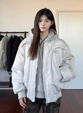 NKAOL解构弧形飞行棉服男女夹克boxy宽松保暖棉衣外套