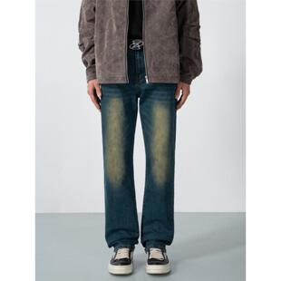 做旧猫须基础百搭休闲长裤 男美式 新因素水洗高街宽松直筒牛仔裤