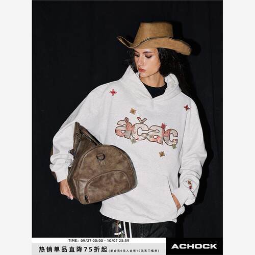 【Achock官方店】刺绣贴布印花花瓣连帽卫衣秋冬帽衫保暖情侣外套