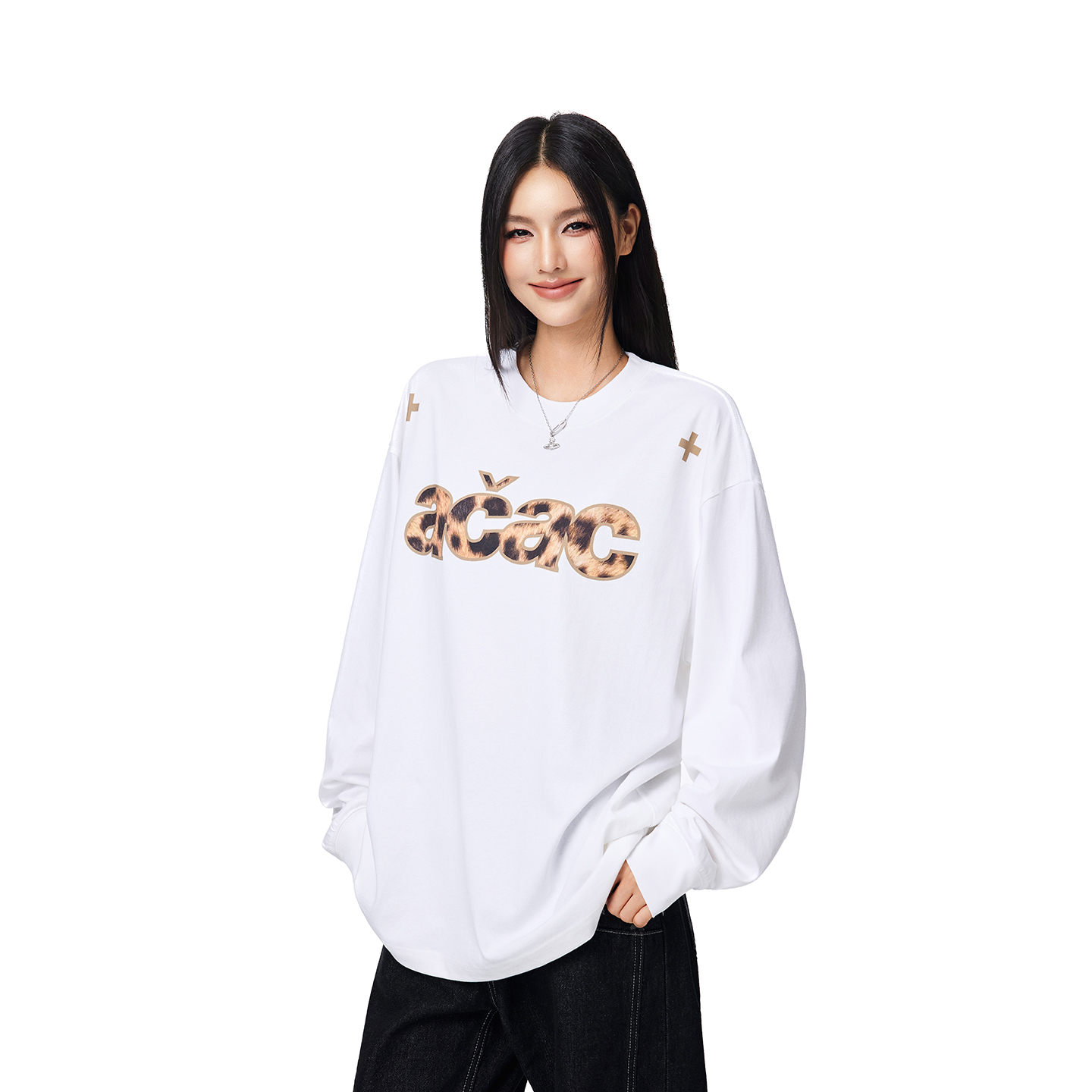 【Achock官方店】潮牌豹纹字母印花打底上衣高街秋冬新款圆领T恤