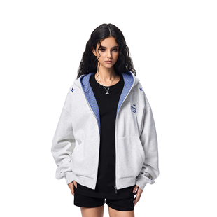 【Achock官方店】美式覆古新款格子拼接开衫外套潮牌重磅情侣厚T