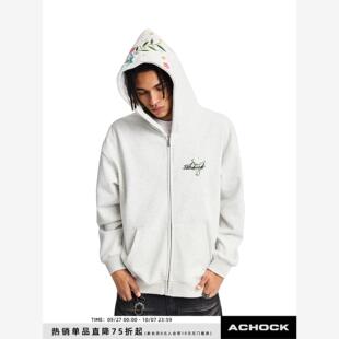 【Achock官方店】街头嘻哈植物花卉刺绣帽衫外套潮牌开衫连帽卫衣