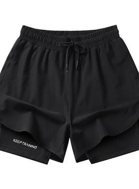 VIRUS假两件美式防走光纯色速干内衬三分运动短裤