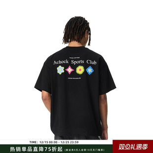 Achock四时花境花瓣印花短袖T恤男女新款潮牌上衣情侣