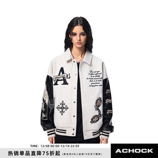 【Achock官方店】美式复古重工翻领上衣夹克潮牌重磅刺绣棒球服男