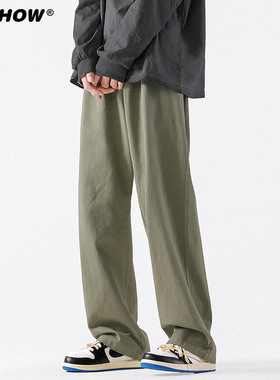 VISHOW潮牌休闲裤男春季纯棉美式高街男长裤秋冬新款宽松直筒裤
