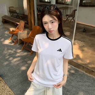 阿迪达斯26夏季新款女圆领纯棉休闲运动透气短袖T恤KX2748/KX2747