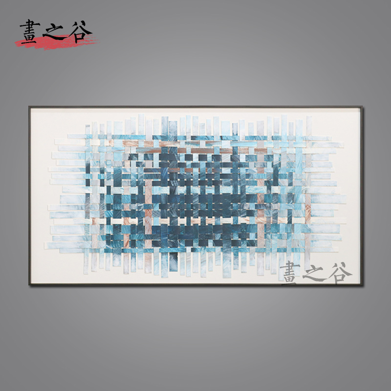 纯手绘实物装饰画酒店样板房简约淡蓝色立体实物画轻奢挂画装饰画图片