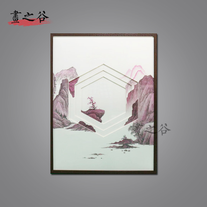 画之谷新中式装饰画雕刻卡纸手绘山水实物画样板房酒店挂画壁画图片