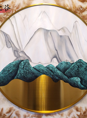 新中式金属厚肌理实物画装饰画 实物圆框装饰画酒店样板房挂画