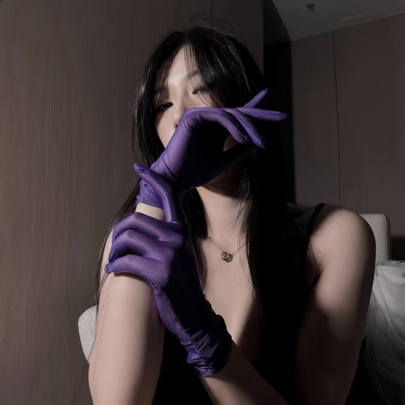 超薄透丝滑高密黑丝分指手套女