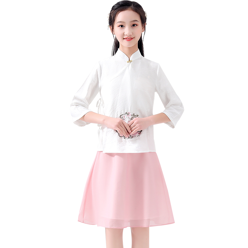 儿童夏款短袖汉服舞蹈仙女裙复古