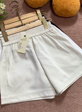 白色西装短裤女2025夏新款松紧百搭高腰显瘦A字打底外穿阔腿热裤
