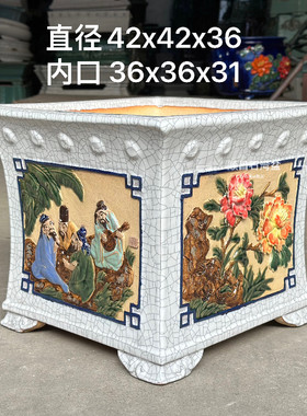 石湾花盆岭南园林贴花手工盆佛山陶瓷40大号四方海岛盆景蝴蝶兰盆