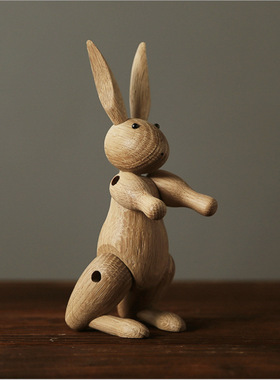 跨境 ins木质兔子摆件北欧家居儿童房桌面摆设木偶生肖实木关节兔
