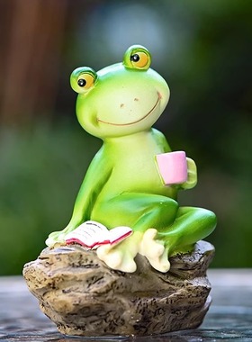 新品青蛙看书摆件家居桌面花园庭