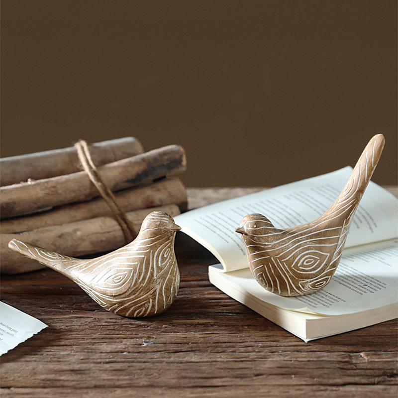 跨境简约现代树脂木刻纹路小鸟摆件客厅样板间电视柜酒柜玄关桌面,家居饰品,桌面摆件,淘宝优惠券,粉丝福利购,淘宝优惠卷