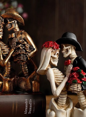 玫瑰骷髅头树脂摆件哥特式复古