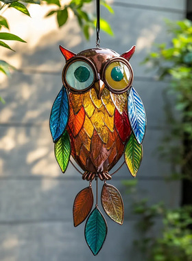 跨境新品亚克力彩色猫头鹰挂件家居卧室窗户装饰挂件亚克力工艺品