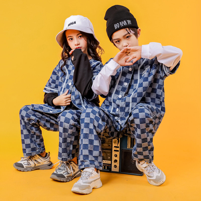 儿童街舞服装男女童hiphop嘻哈爵士舞套装少儿运动演出服宽松潮装_虎窝淘