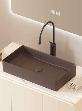 北欧哑光磨砂棕色绿色黑色台上盆长方形洗手盆台盆陶瓷洗脸盆阳台