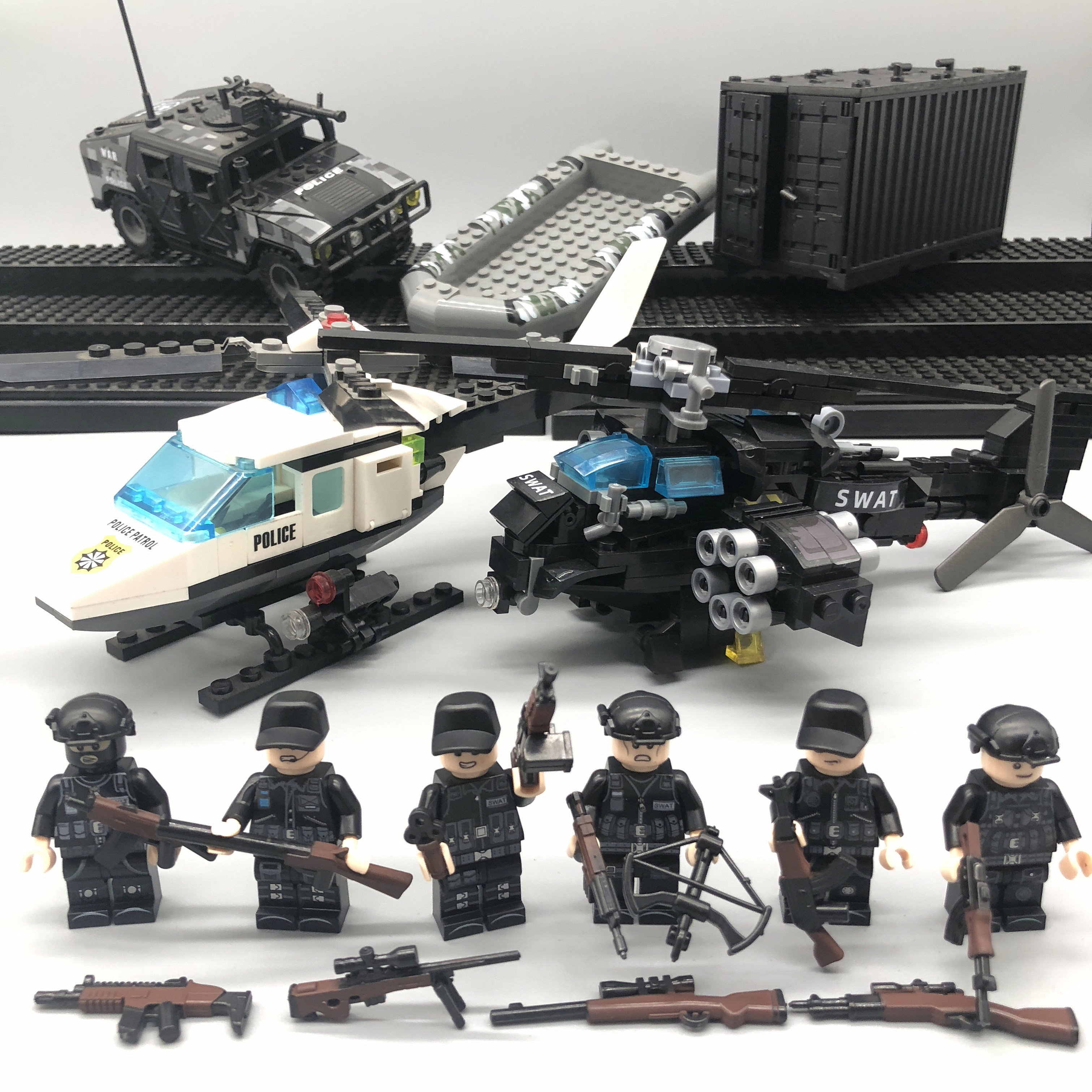 防爆警察积木悍马特警小人偶装甲车军事特种兵人仔车拼装男孩玩具