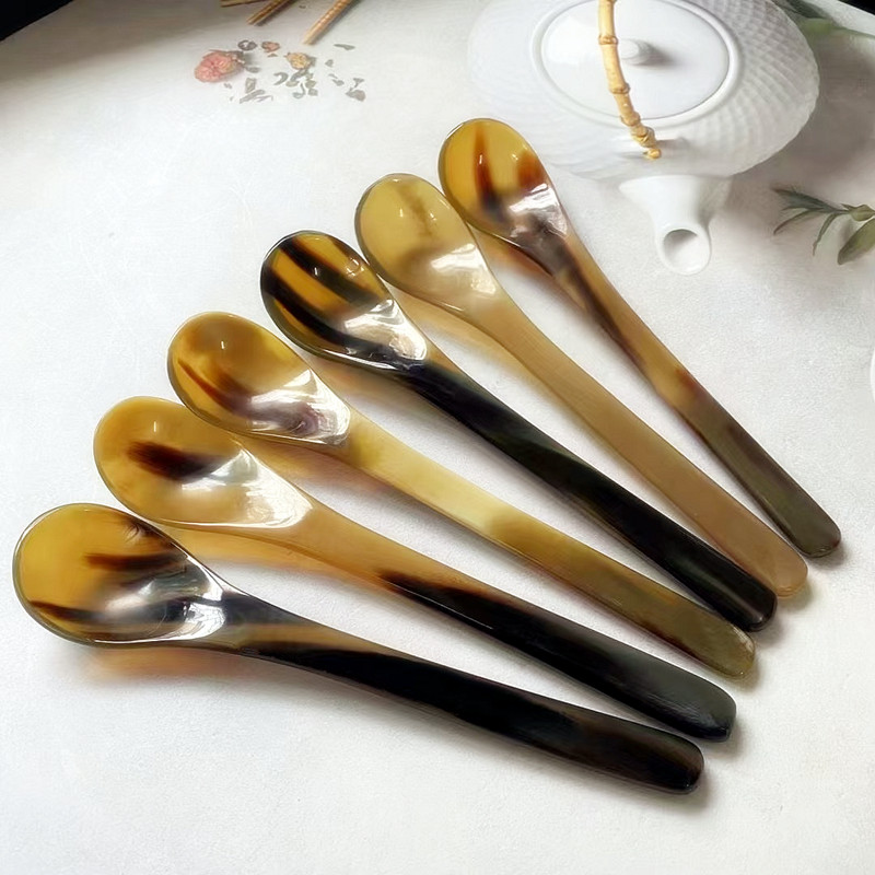 长柄纯天然牛角小勺子搅拌勺咖啡勺药勺子手工牛角匙小孩防摔烫勺