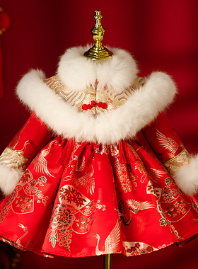 唐装女童拜年服红色喜庆宝宝过年拜年衣服中式周岁女宝礼服冬季