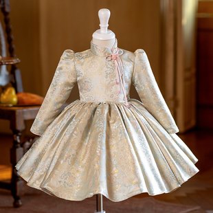 新中式女童礼服主持人钢琴演奏演出服中国风儿童唐装公主裙高级