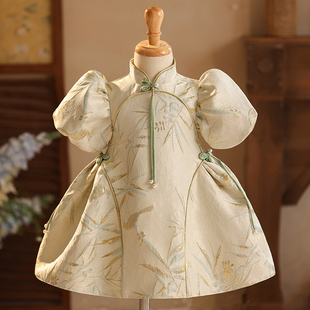 夏季儿童旗袍连衣裙钢琴演出服主持人女童礼服生日周岁晚礼服中式