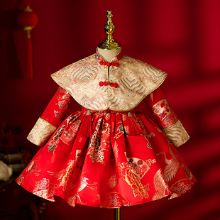 新款拜年服女童唐装公主裙中式抓周礼服女宝宝儿童旗袍女套装秋冬