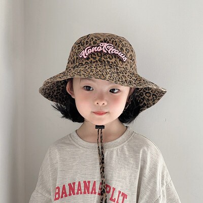 儿童豹纹帽子女童洋气盆帽秋冬季2025新款女孩户外防晒渔夫帽大檐