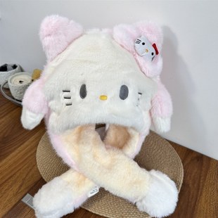 hello 保暖护耳帽itty猫套头帽耳朵会动毛绒帽 kitty帽子儿童冬季