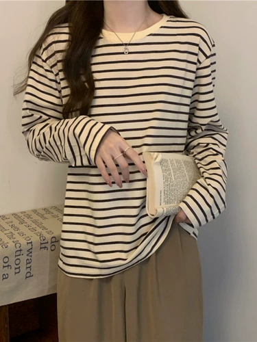 Хлопковый тонкий осенний приятный телу лонгслив, оверсайз, в западном стиле