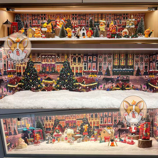 圣诞节场景星星人猫和老鼠玄关柜造景手办盒贴纸展示柜背景图制作