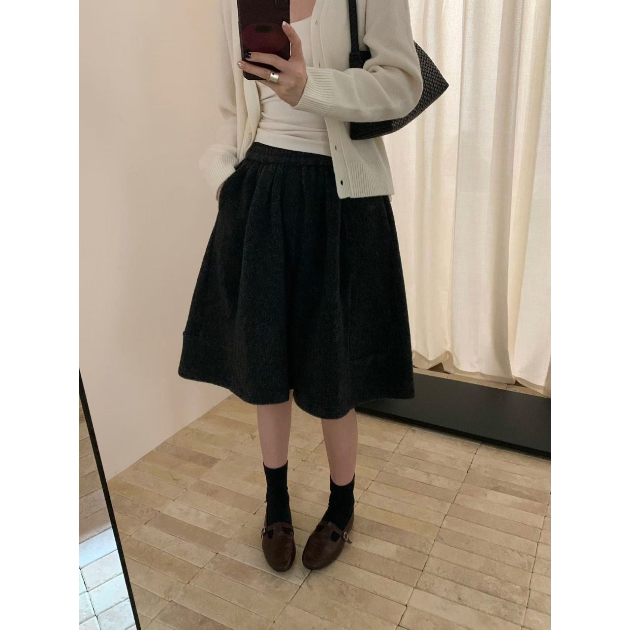 PPSHD秋冬新款休闲毛呢花苞短裙子女高腰百搭显瘦a字半身裙蓬蓬裙