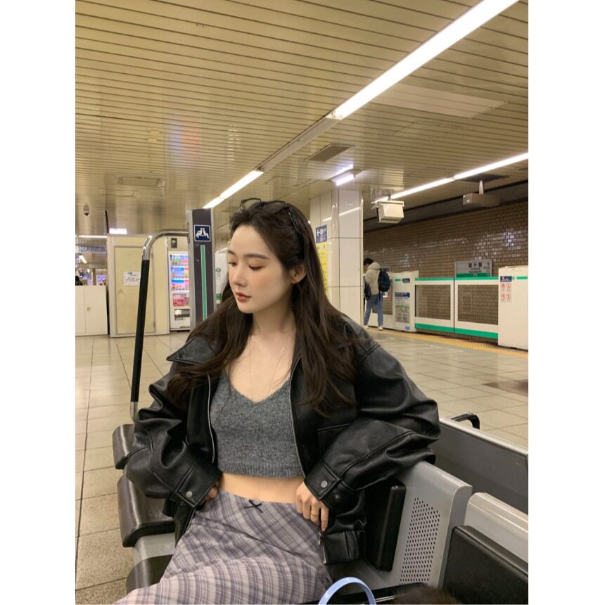 PPSHD| 韩国秋季新款复古帅气PU皮夹克皮衣外套女