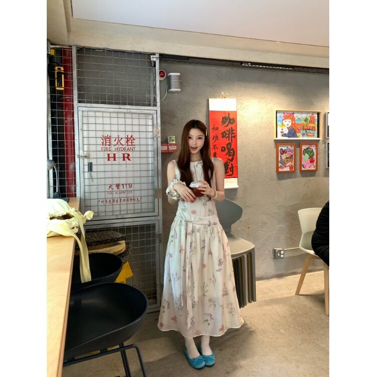 PPSHD｜  韩国原单天丝麻直喷印花无袖背心连衣裙