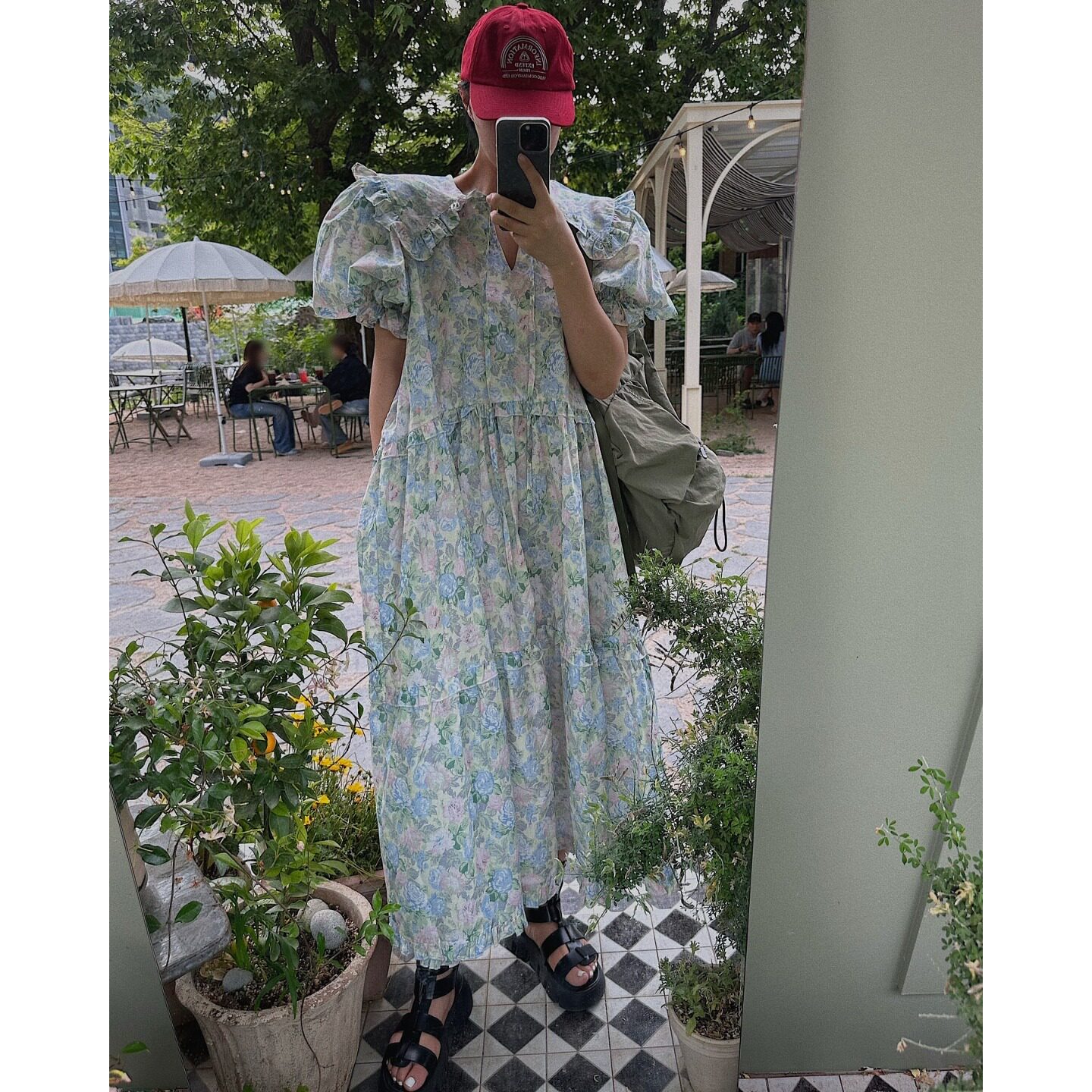 PPSHD｜复古短袖田园植物花卉连衣裙长裙