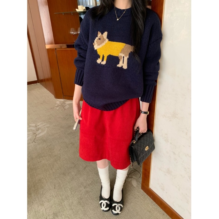 PPSHD有货  韩国原单设计感圣诞红复合灯芯绒百搭半身裙